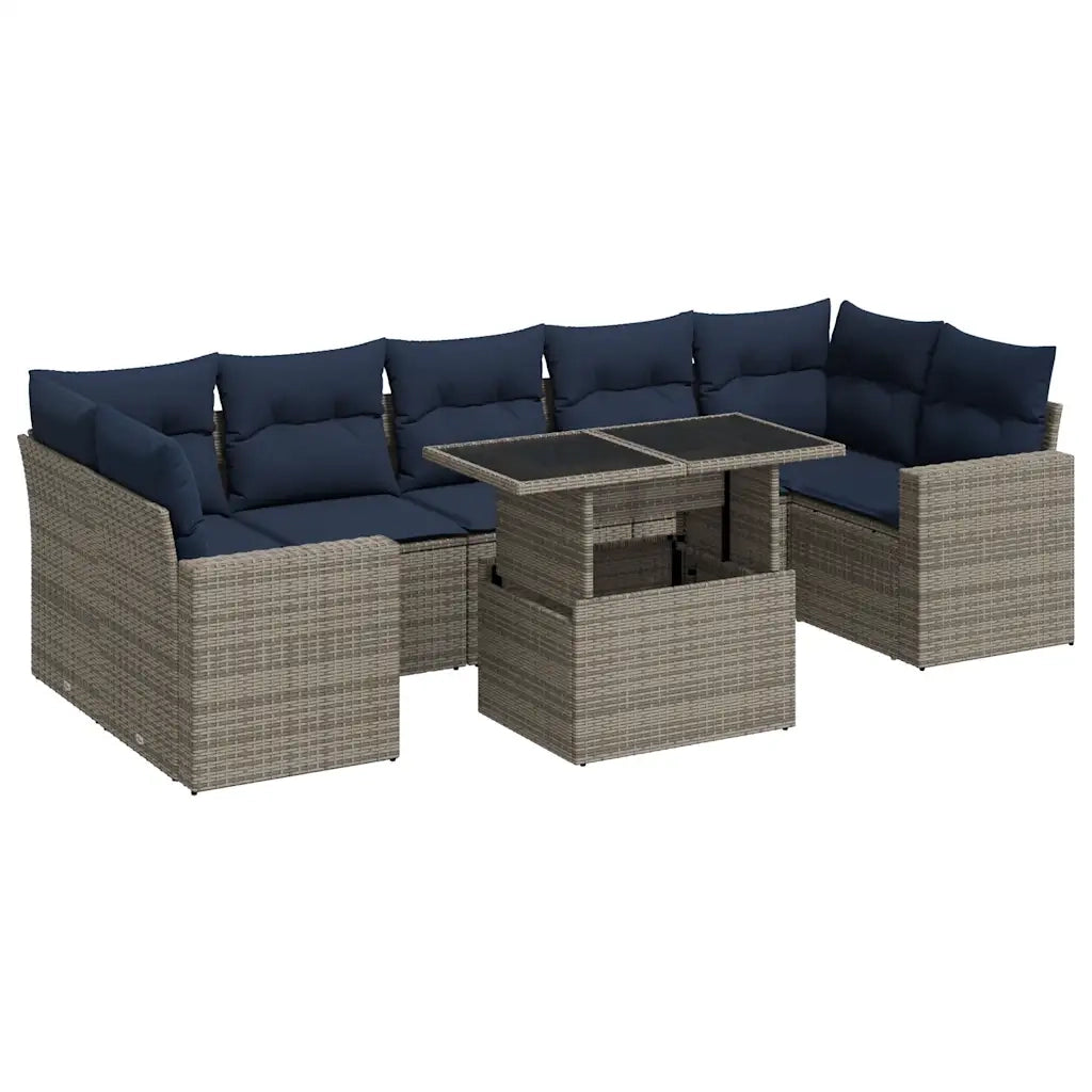 Set Divano da Giardino 8pz con Cuscini Grigio Polyrattan Acacia