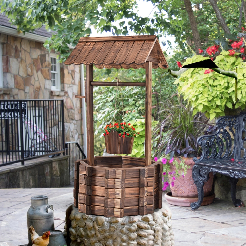 Pozzo di legno da esterno, Pozzo decorativo per piante e fiori per giardino