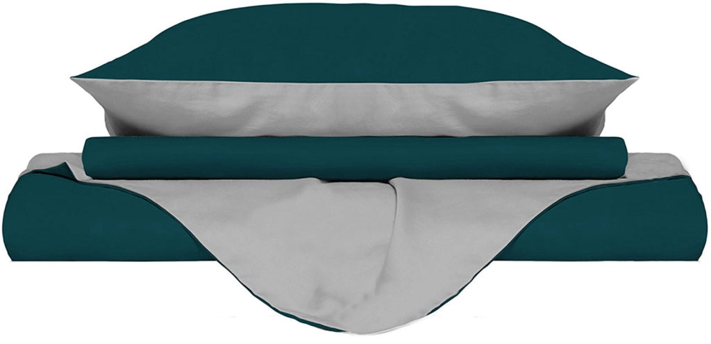Copripiumino con Sacco e Federe Doubleface Verde Petrolio/Grigio Chiaro Singolo