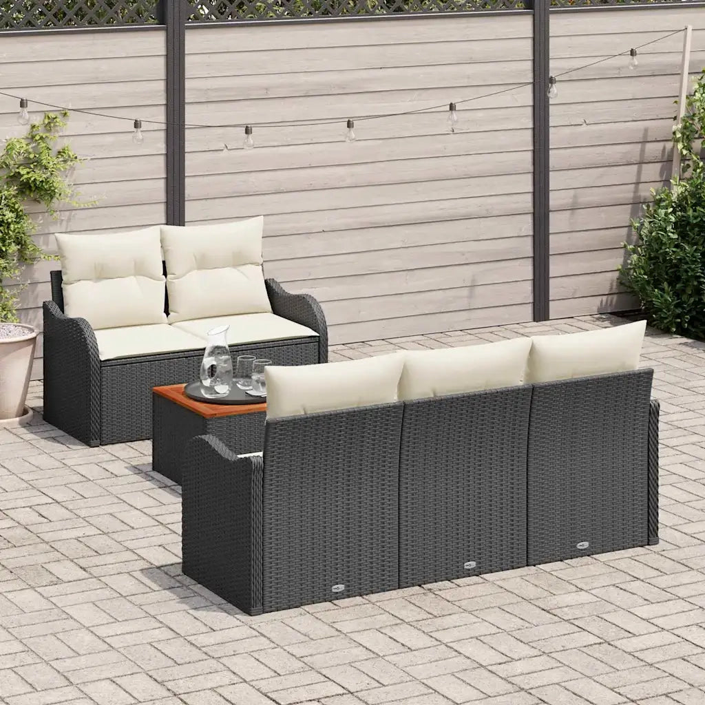 Set Divano da Giardino 6 pcs Nero e Crema polyrattan 3356059