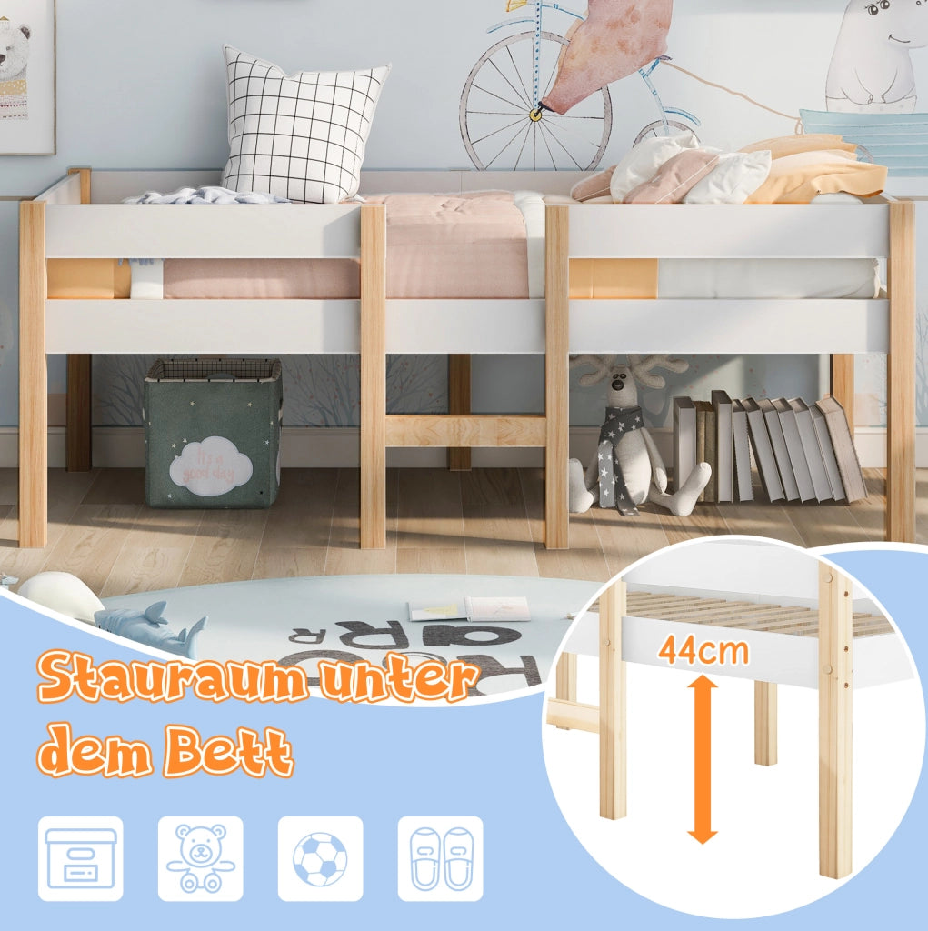 Letto semialto per bambini con sponde di sicurezza 90x190 cm in legno massello bianco