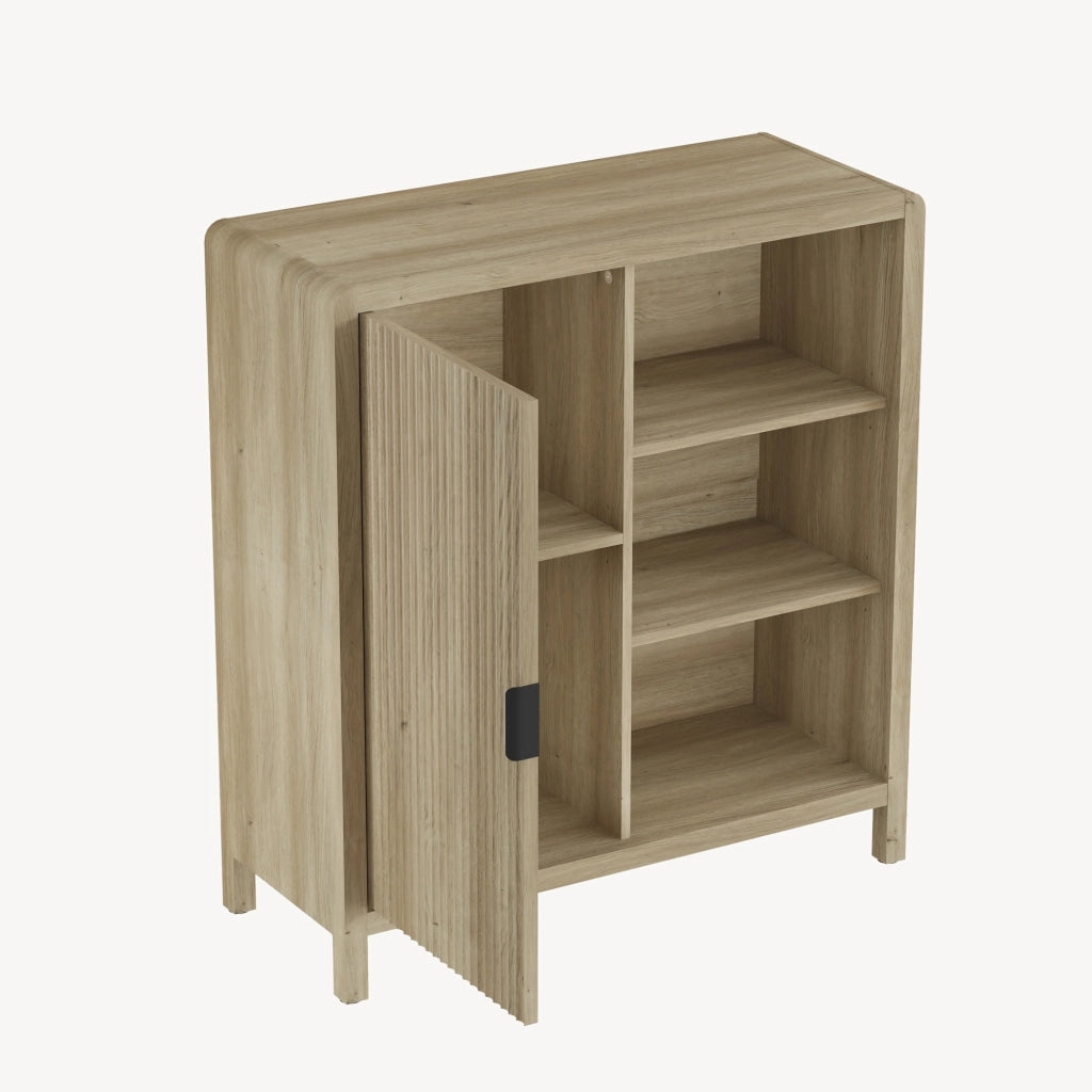 Credenza Lukkodso Comò con Anta e 3 Scomparti Aperti 82 x 75 x 30 cm - Effetto Rovere Medio Chiaro [en.casa]