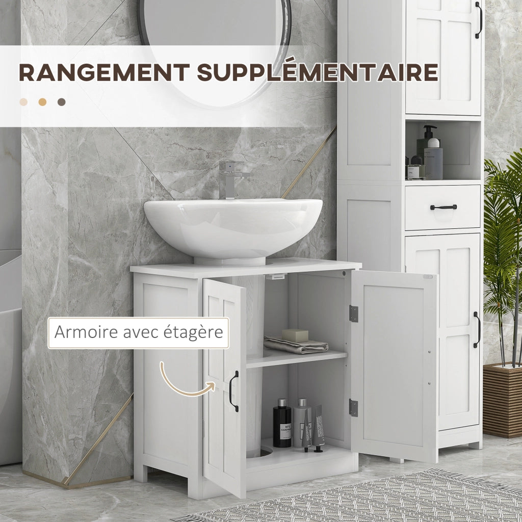 Mobile sottolavabo bagno con doppia anta e ripiano regolabile ¨C Xylo ¨C Bianco 60x30x60cm