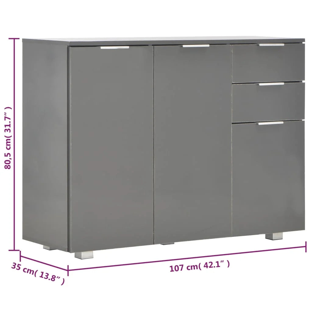 Buffet credenza cassettiera armadio mobile contenitore organizer per cucina soggiorno finitura lucida 107 x 35 x 80,5 cm grigio 02_0031815