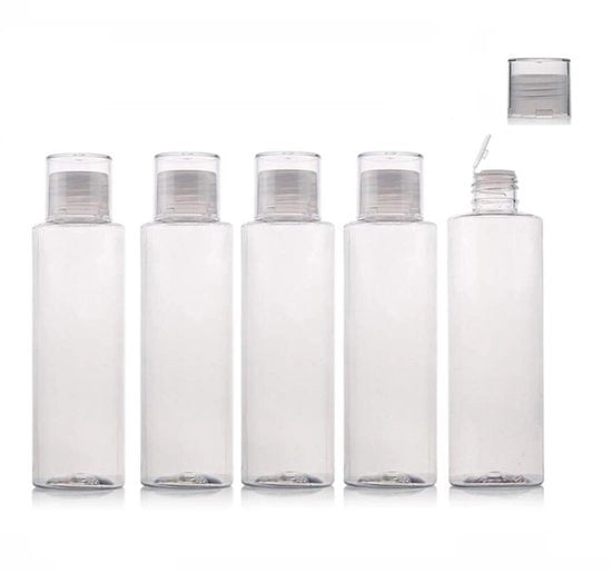 Set di 6 contenitori di viaggio 150ml - Lekvrij - Handbagage goedgekeurd - Acqua resistente - Design facile da usare - Ideale per cosmetici - Contenitori di viaggio per tubi