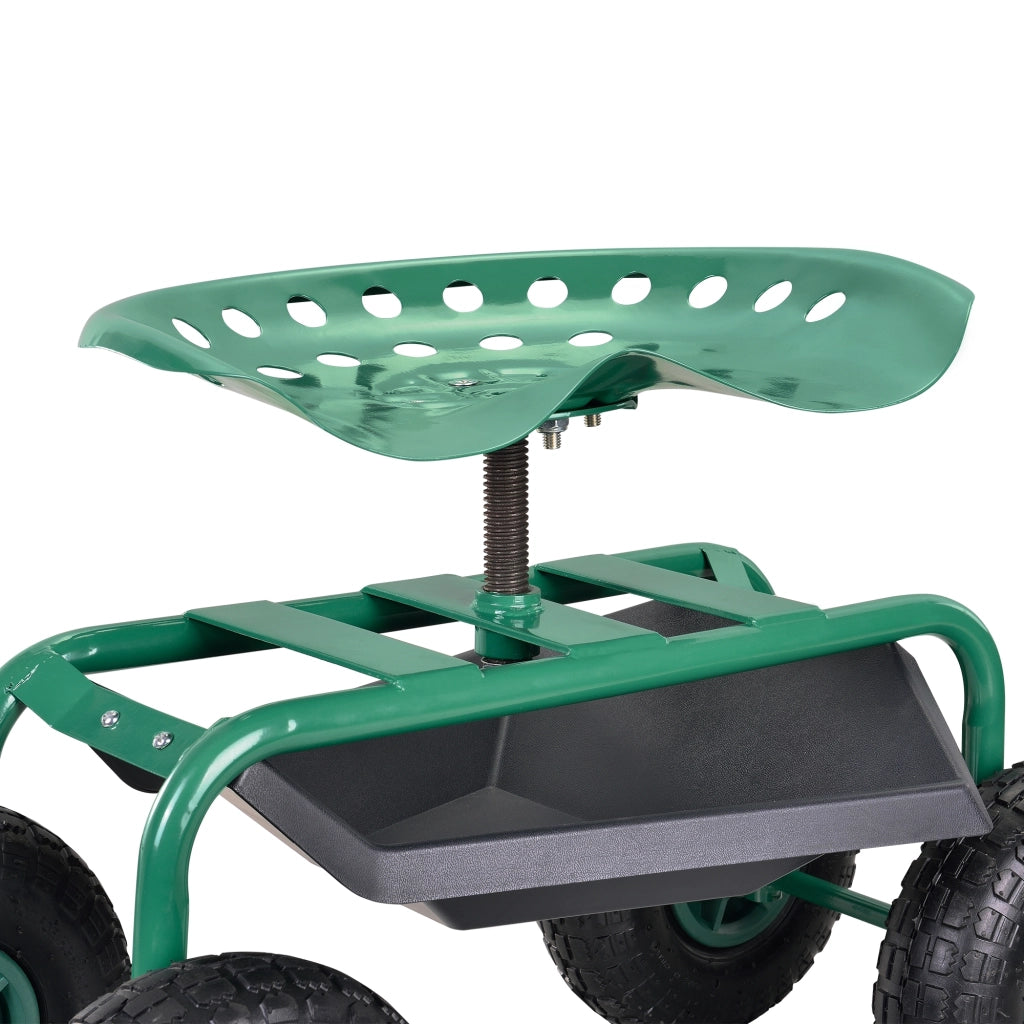 Sgabello su 4 Ruote per Giardinaggio con Seduta Regolabile in Altezza e Ripiano Portaattrezzi Scooter da Giardino - Verde / Nero [pro.tec]