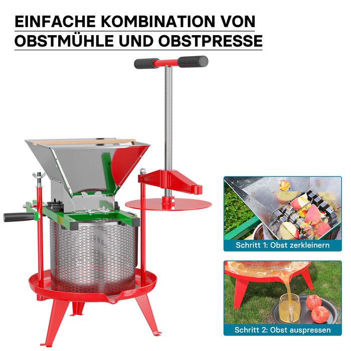 Torchio frutta da 14 litri, cestello in acciaio inox, con treppiede e beccuccio