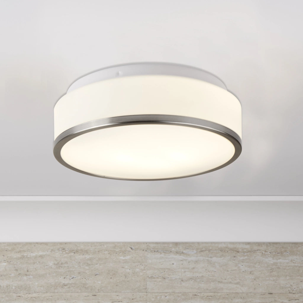 Plafoniera Contemporanea Formaggio Acciaio Argento Vetro Bianco 1 Luce E27 23Cm