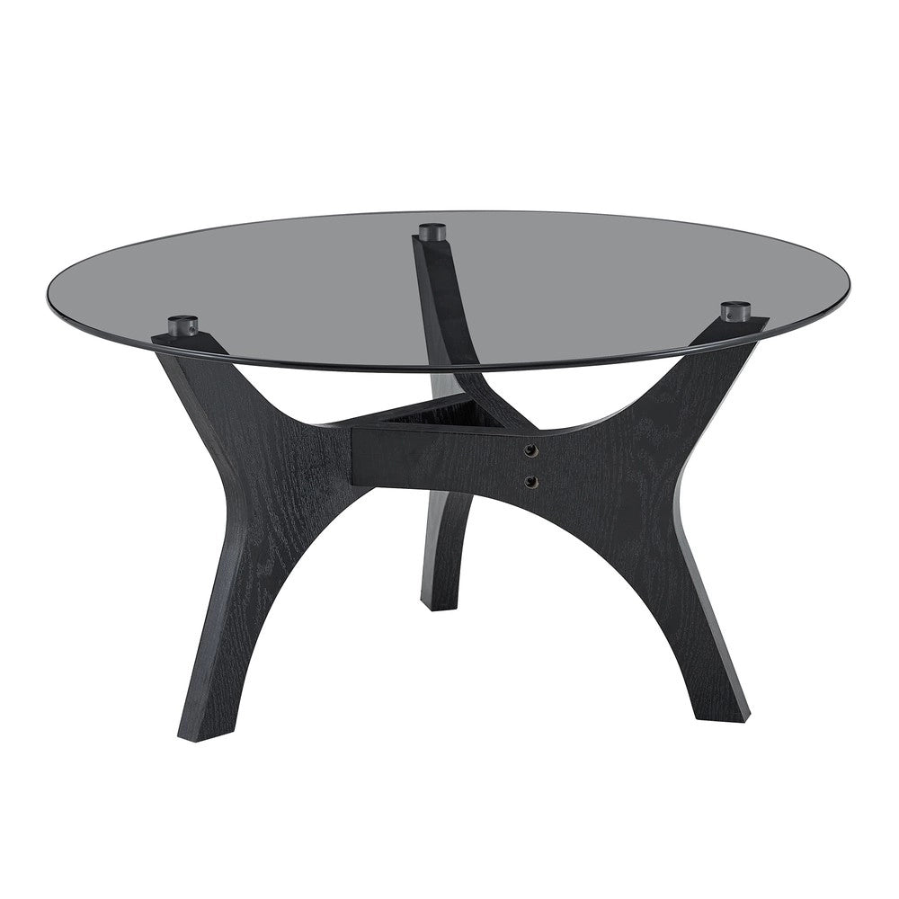Tavolino da Caff¨¨ Rotondo con Piano in Vetro Temperato ¨C MINIMAL ¨C Struttura in Legno Nero, 80 cm