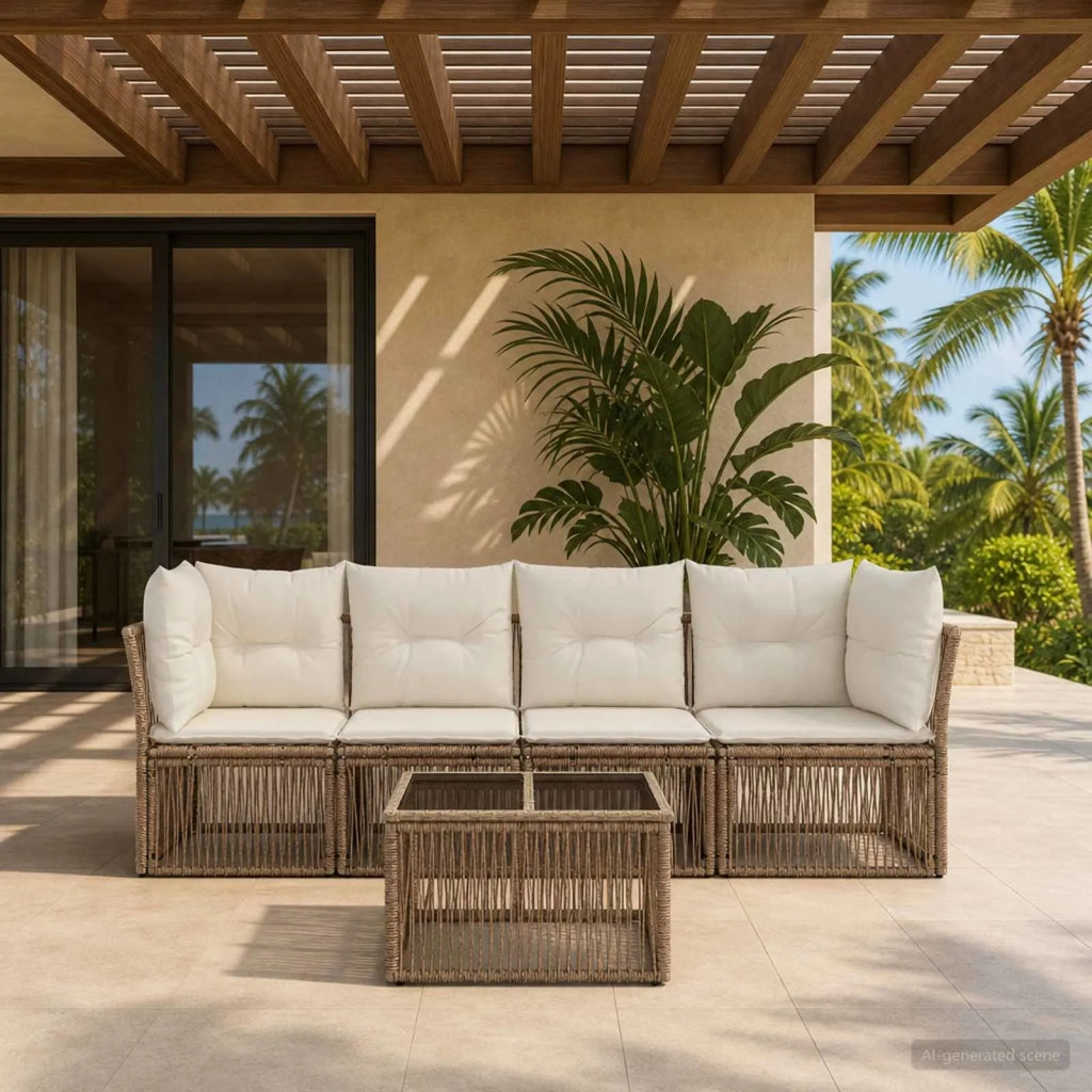 Set Divano da Giardino 5 pcs Beige polyrattan 3434133