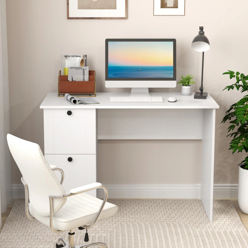 Scrivania per computer con 2 cassetti, Scrivania compatta da ufficio per casa Bianco