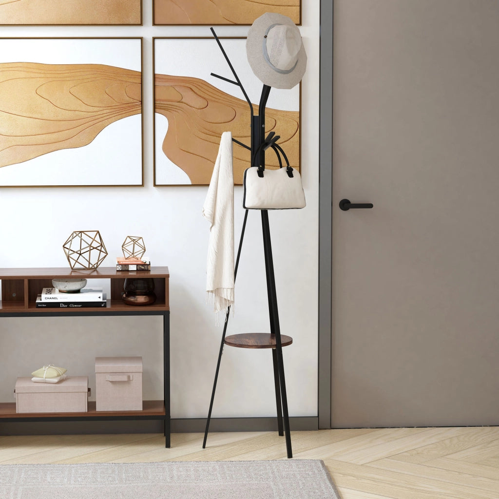 Appendiabiti da Ingresso ¨C Xylo ¨C 7 Ganci Metallo Nero e Legno Marrone Stile Scandinavo