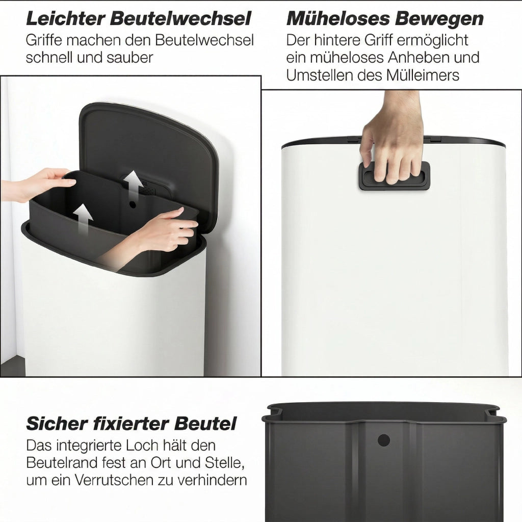 Cestino per Rifiuti 50 Litri ¨C zephmum ¨C Pedale, Coperchio Soft-Close, Colore Bianco