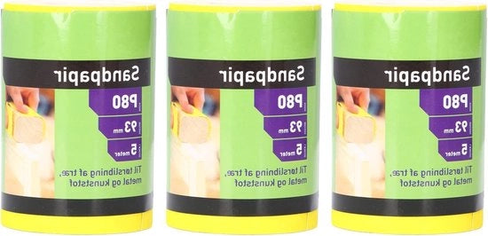 3 pezzi di carta abrasiva a ossido di aluminio ceramico 80 Grit per lavorazione del legno, schiuma continua gialla per longboard