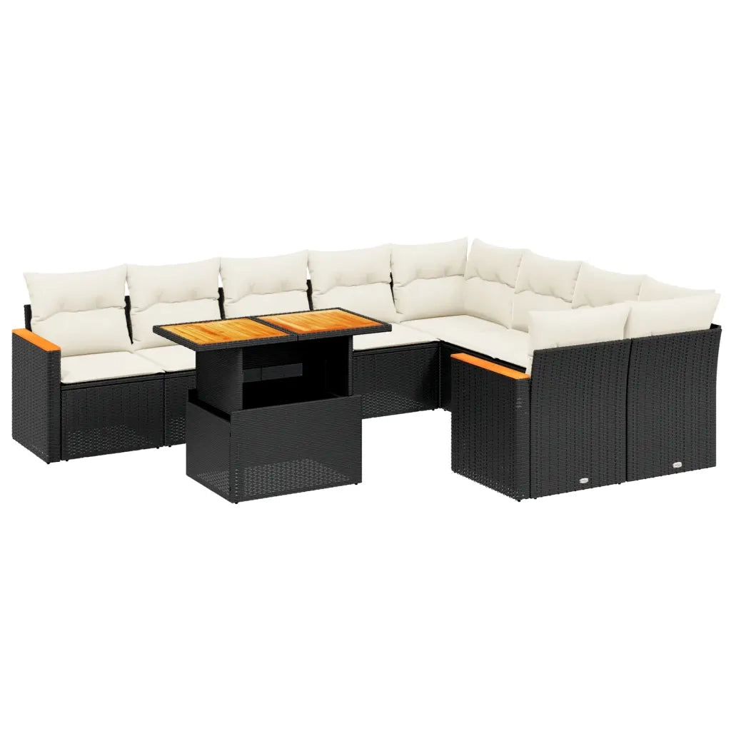 Set Divani da Giardino 10pz con Cuscini in Polyrattan Nero 3273233