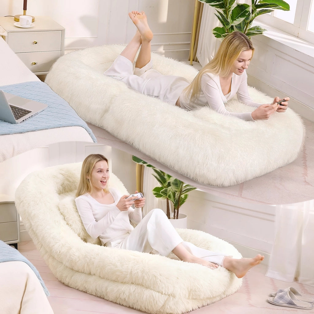 Poltrona da Gaming Pieghevole ¨C MINIMAL ¨C Beige, Tessuto Peluche, 5 Posizioni