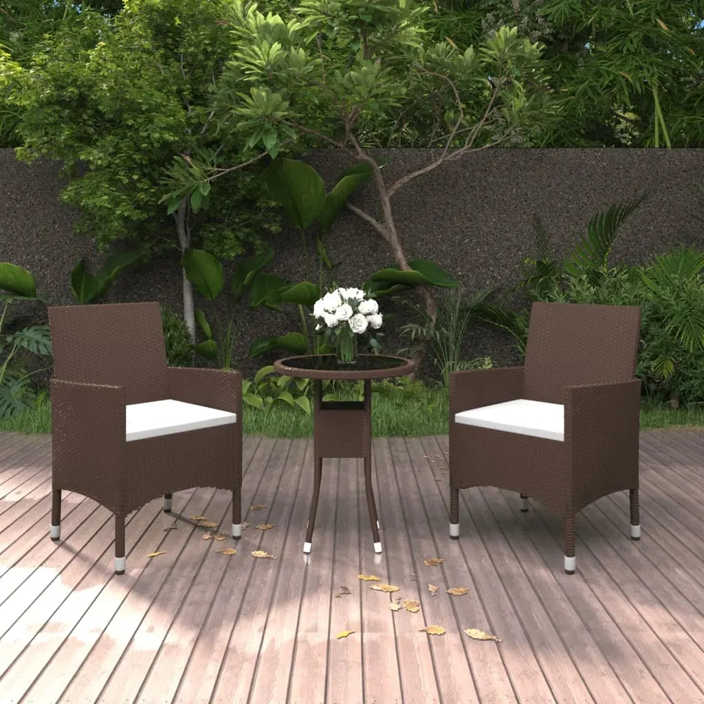 Set Bistrot Giardino 3 pz Polyrattan e Vetro Temperato Marronecod mxl 93033