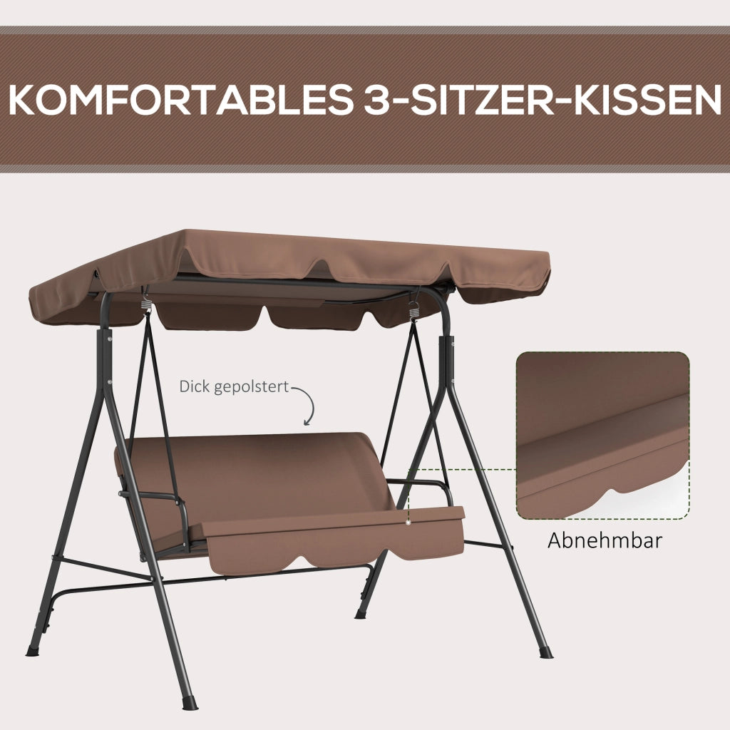 Dondolo da giardino 3 posti ¨C Xylo ¨C tetto regolabile, resistente, 172x110x153cm, marrone