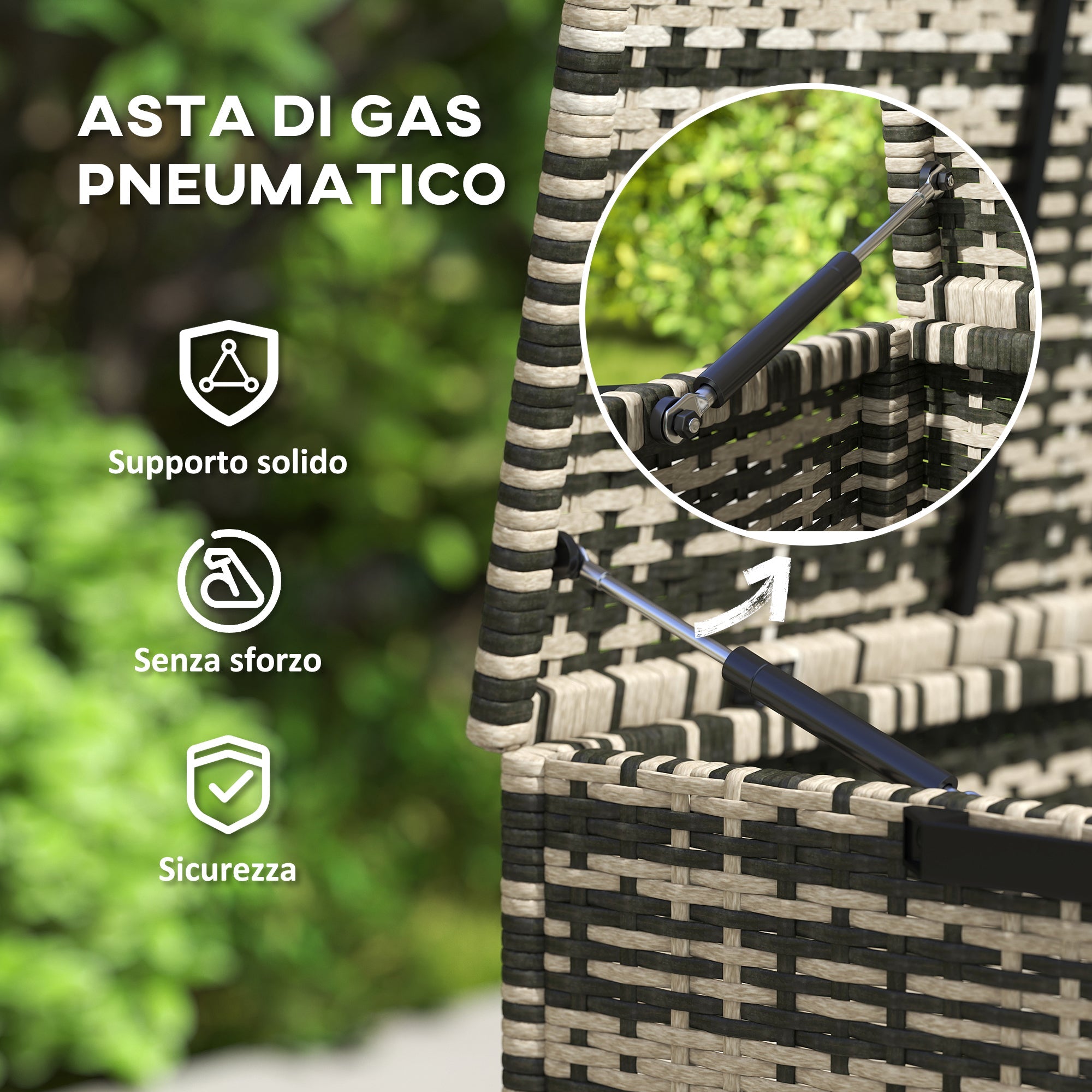 Baule da Giardino 118x57x69 cm Capacità 350L Apertura Frontale e Superiore in Rattan PE Grigio