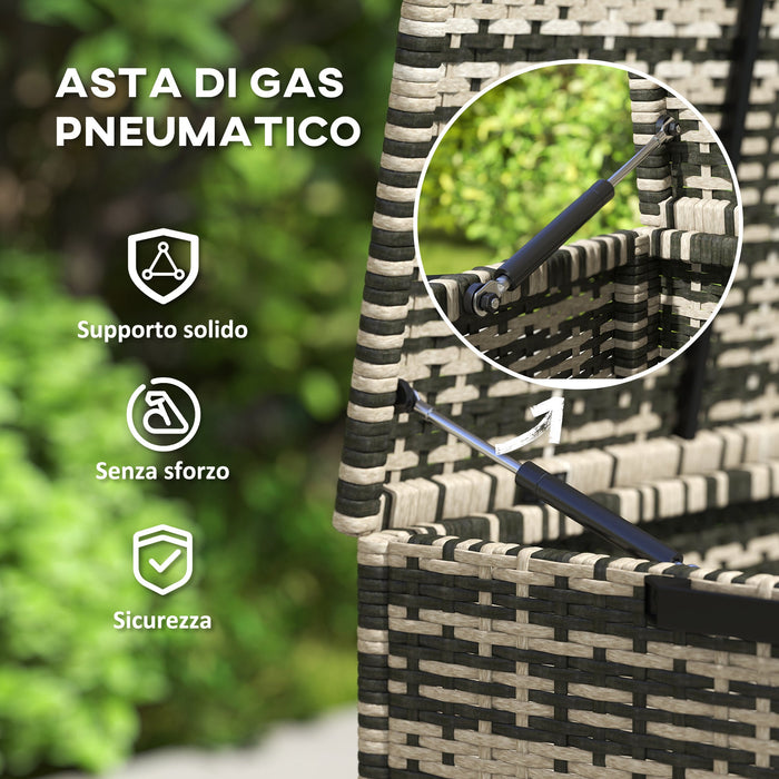 Baule da Giardino 118x57x69 cm Capacità 350L Apertura Frontale e Superiore in Rattan PE Grigio