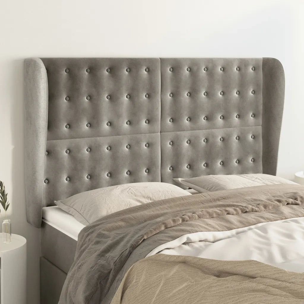 Testiera ad Orecchio-Testata con Orecchie Grigio Chiaro 147x23x118/128 cm in Velluto 249113