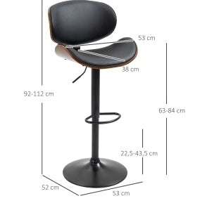 Sgabello da bar girevole regolabile 53x52x92-112 cm con seduta imbottita in similpelle e legno; nero