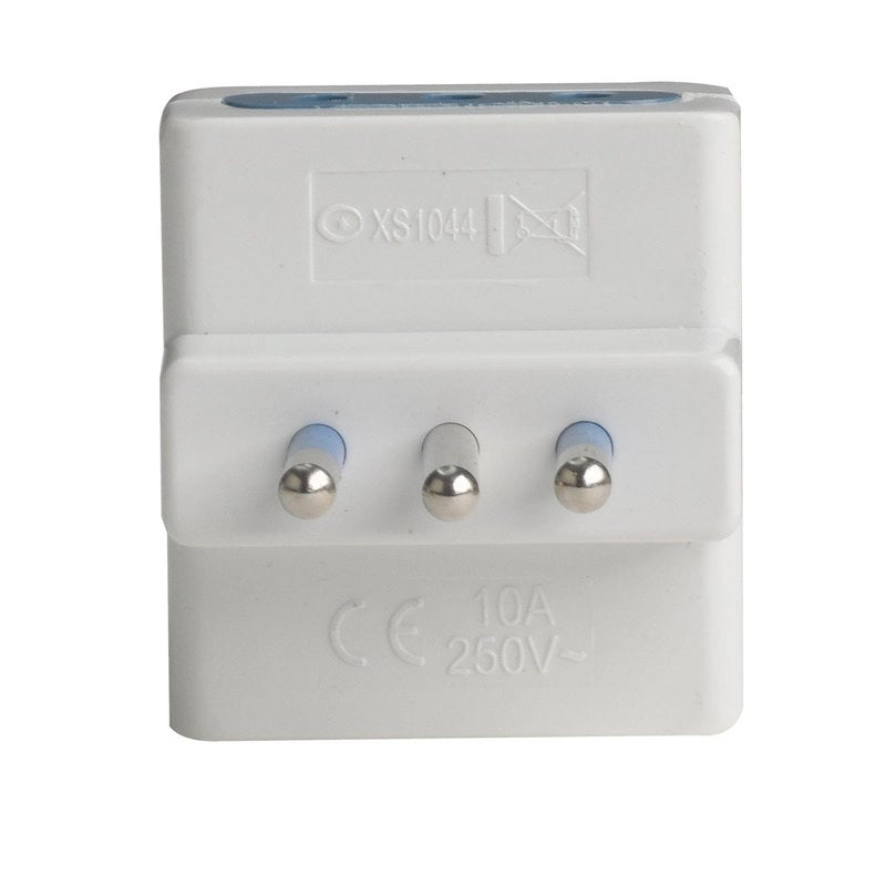 Adattatore Tripla Spina Elettrica 2P+T 10A con 2 Presa 10A 2P+T e 1 Presa Ita 10A / Schuko 16A 250V Max 1500W Bianco