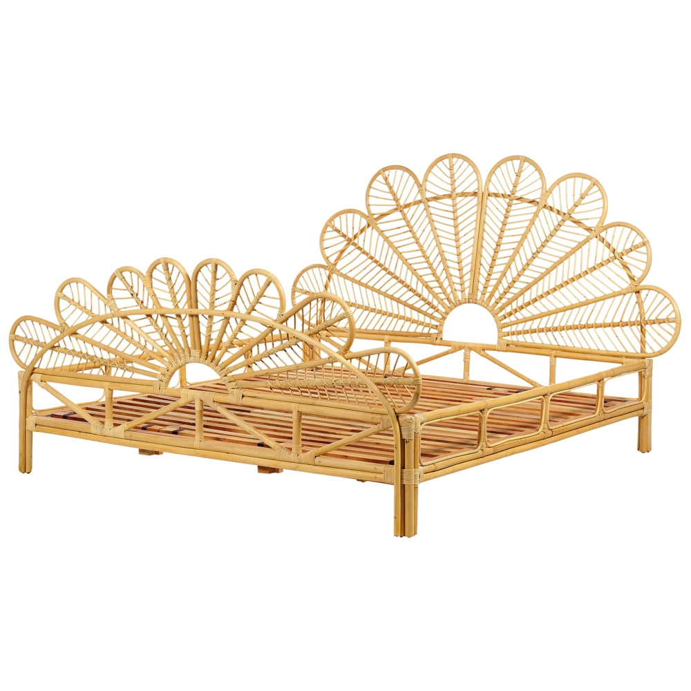 Letto matrimoniale in rattan con rete in legno chiaro e pannello intrecciato 180 x 200 cm camera da letto stile boho