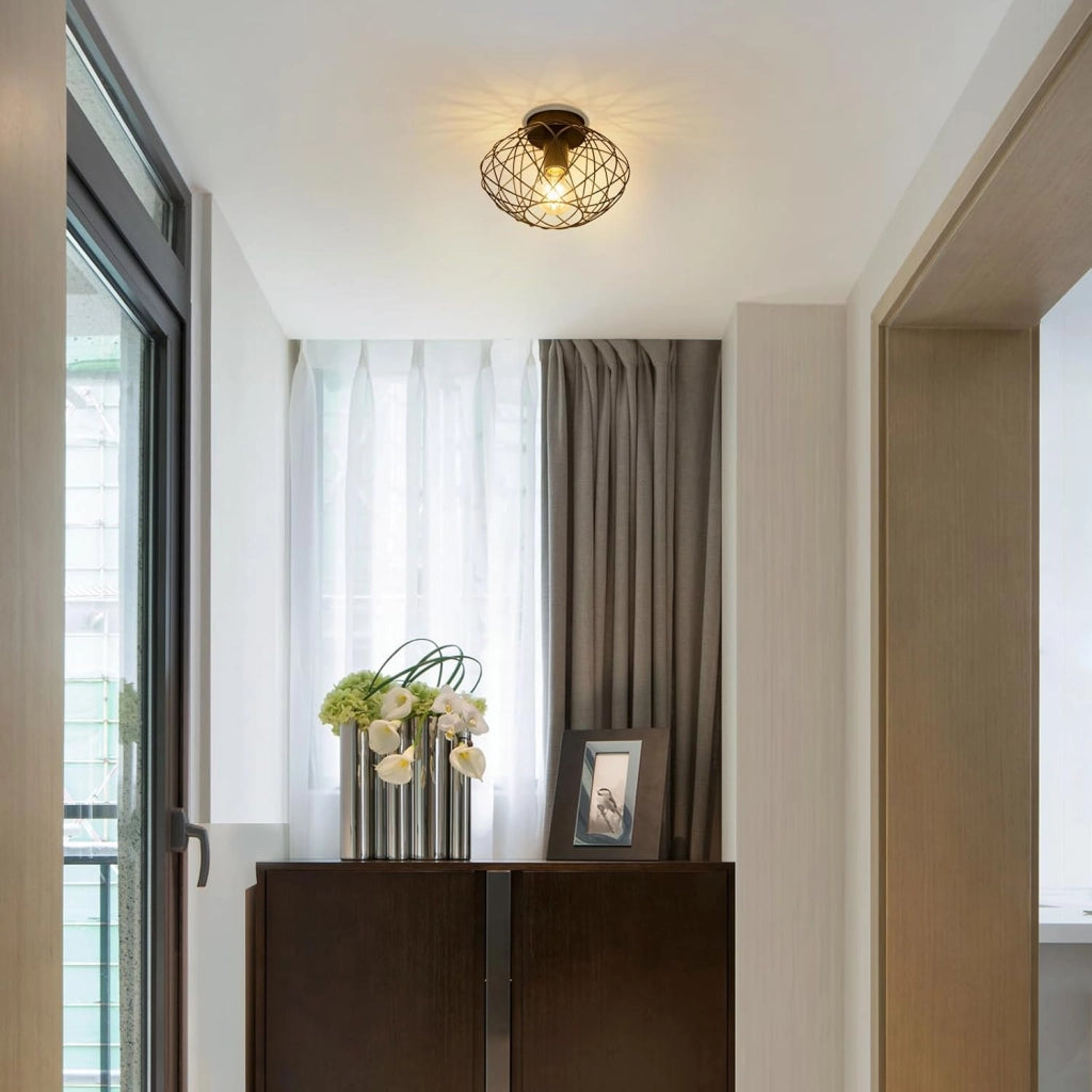 ZMH Lampada da soffitto plafoniera vintage nera 25cm griglia gabbia