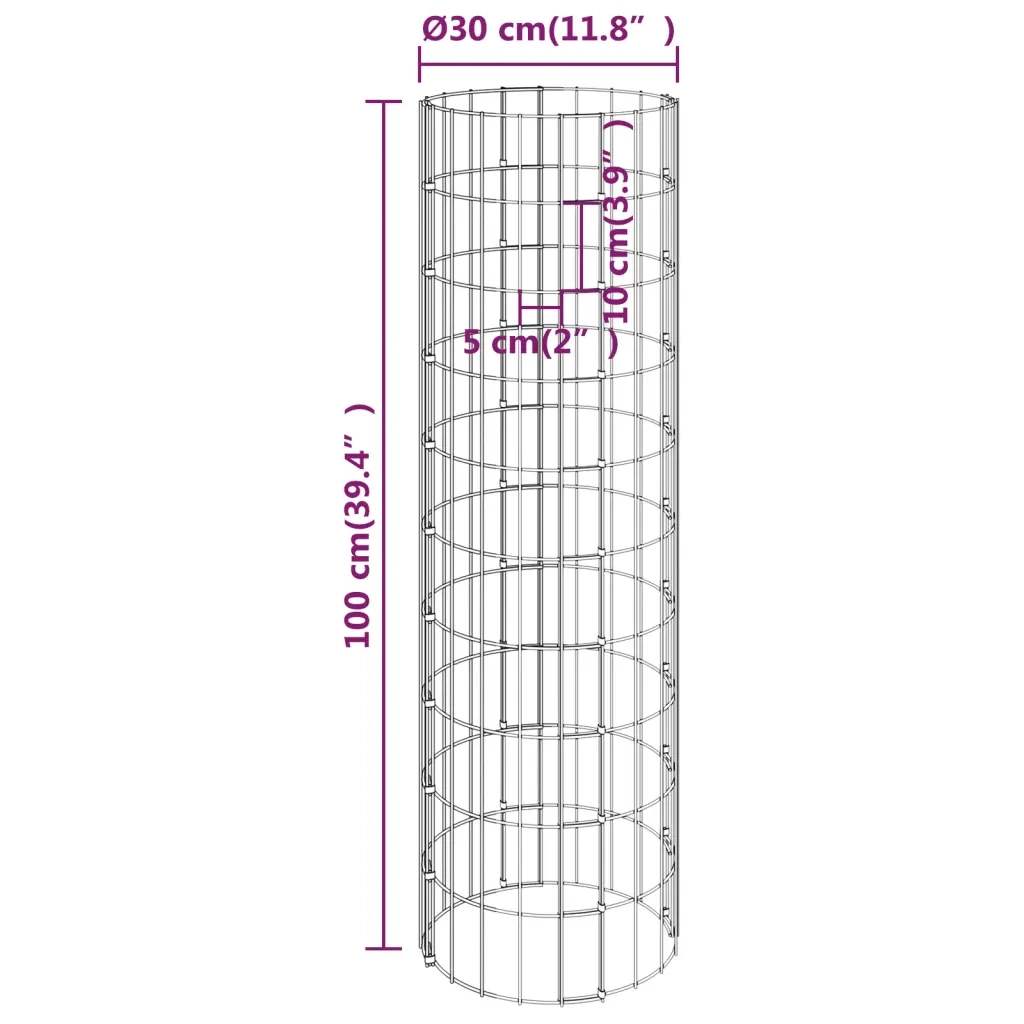 Fioriere Gabbione Circolare 3 pz in Acciaio Zincato Ø30x100 cm 152020