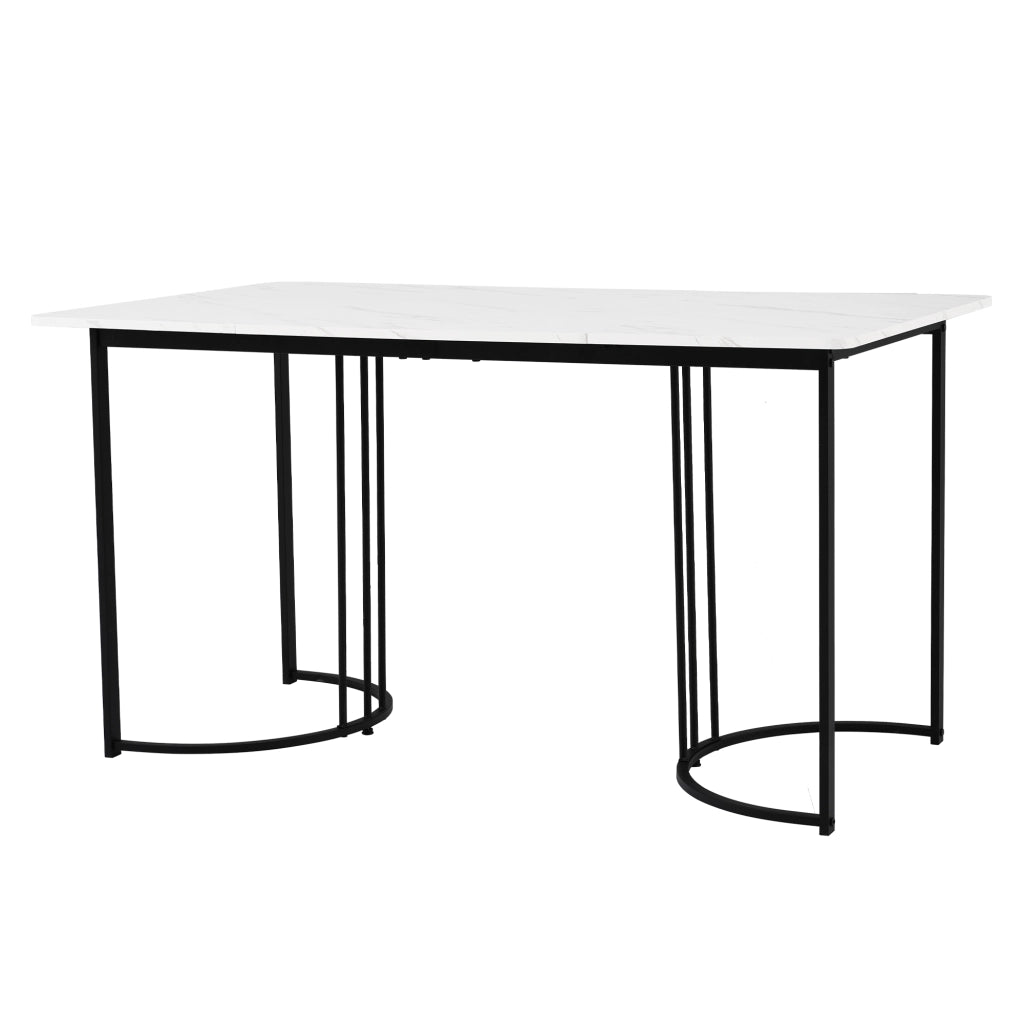 Tavolo da Pranzo Rettangolare con Piedini Regolabili; Piano Effetto Marmo; in MDF e Metallo; 140 x 80 x 75 cm; Bianco
