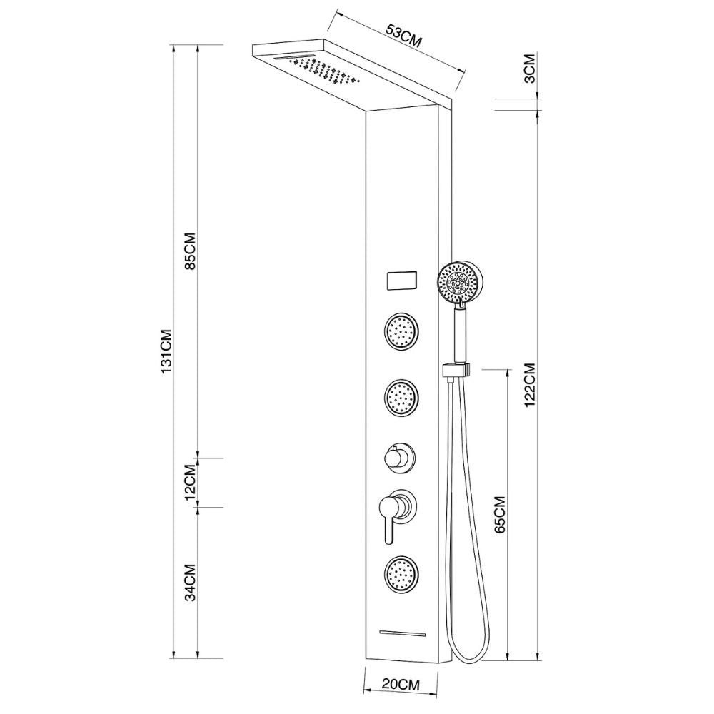 Colonna pannello doccia shine-1 cromo 4 funzioni luce display temperatura cromo