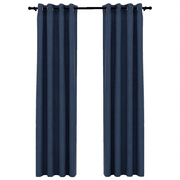 Tende Oscuranti | Tende Blackout Effetto Lino con Occhielli 2 pz Blu 140x245 cm