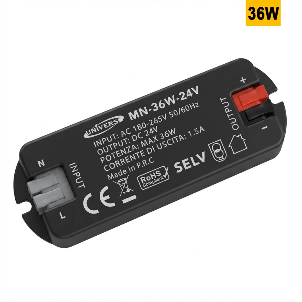 Mini Alimentatore Stabilizzato 24V 36W 1.5A Trasformatore Passivo Ultra Compatto e Slim per Strisce Luci LED IP20