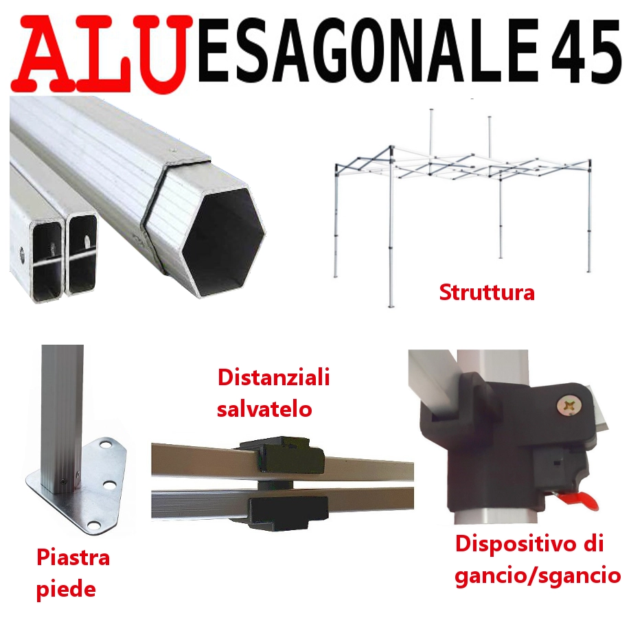 Gazebo 3x4,5 m verde SENZA laterali pieghevole alluminio piantone esagonale 45mm portatile estendibile richiudibile estensibile acciaio per fiere eventi stand chiosco tenda tendone mercato mercatino    