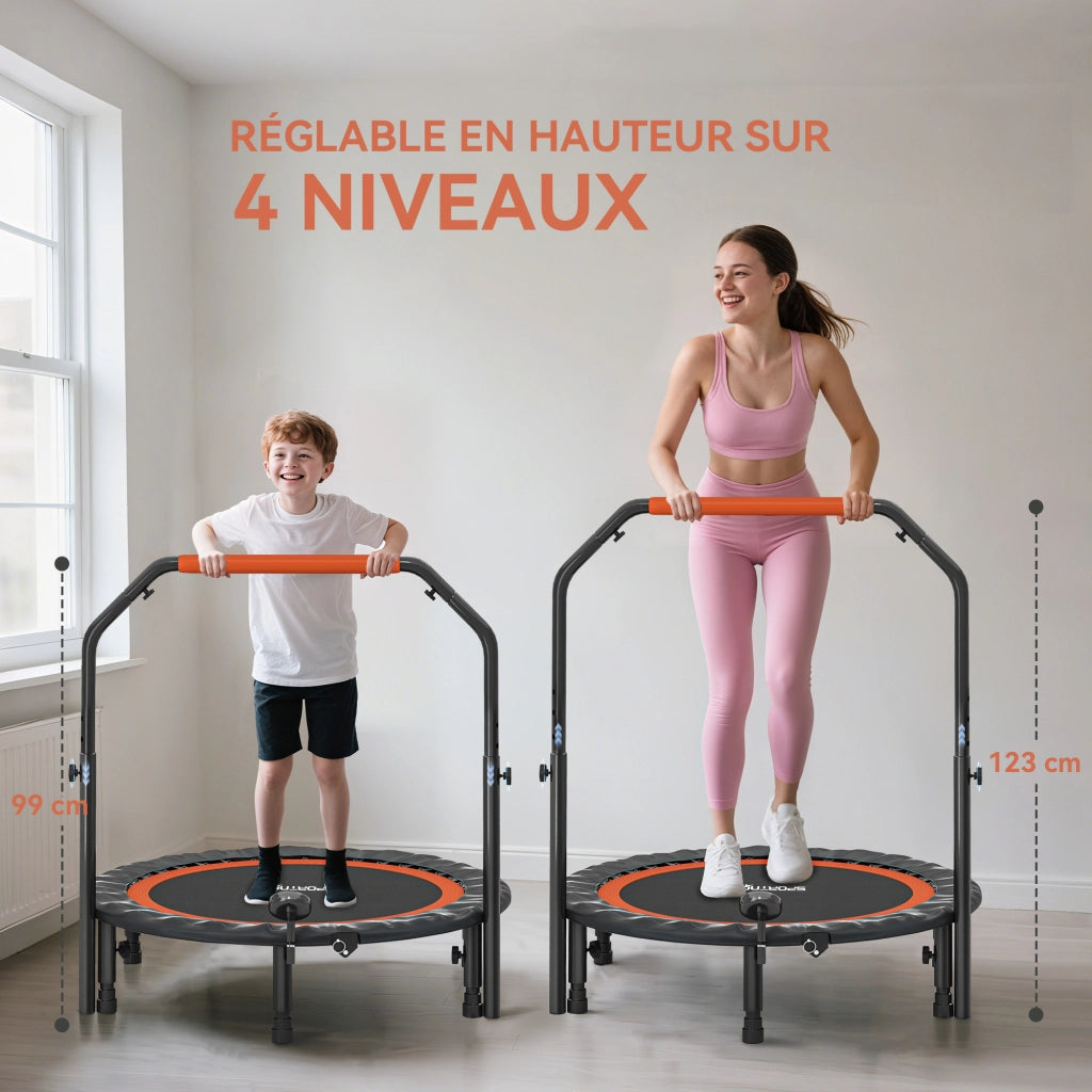 Trampolino fitness con maniglia regolabile ¨C Xylo ¨C pieghevole ? 102 cm nero rosso
