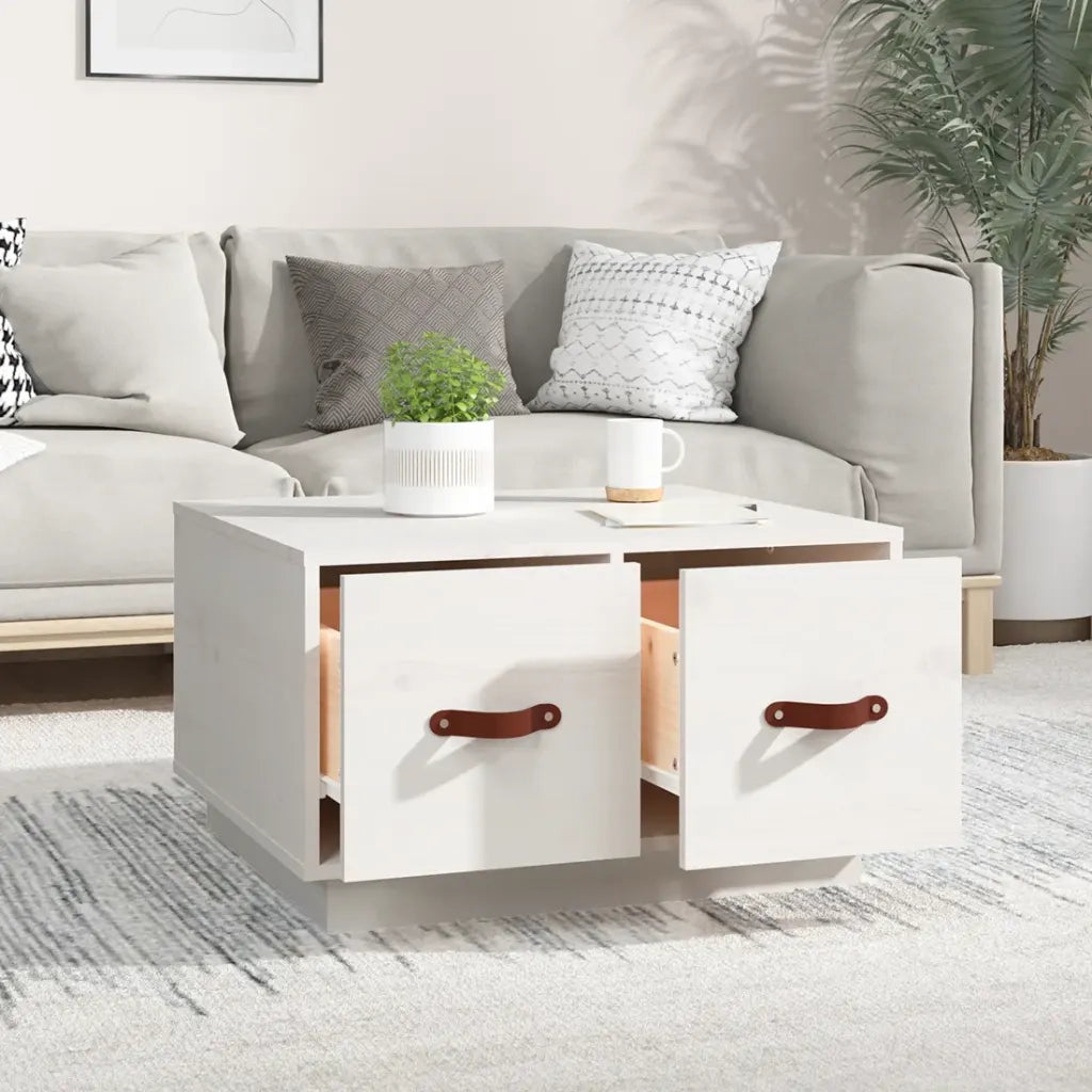 Tavolino da Salotto Bianco 60x53x35 cm Legno Massello di Pino 820967