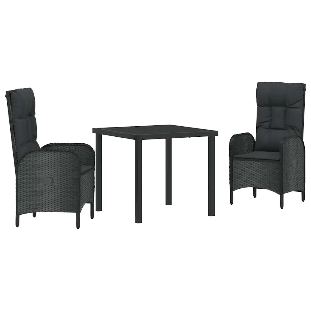Set da Pranzo per Giardino con cuscino 3 pcs Nero polyrattan