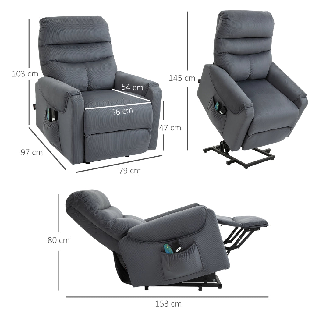 Poltrona Massaggiante Elettrica con Alzapersona, Relax e Riscaldamento ¨C Minimal ¨C Tessuto Poliestere Grigio Scuro