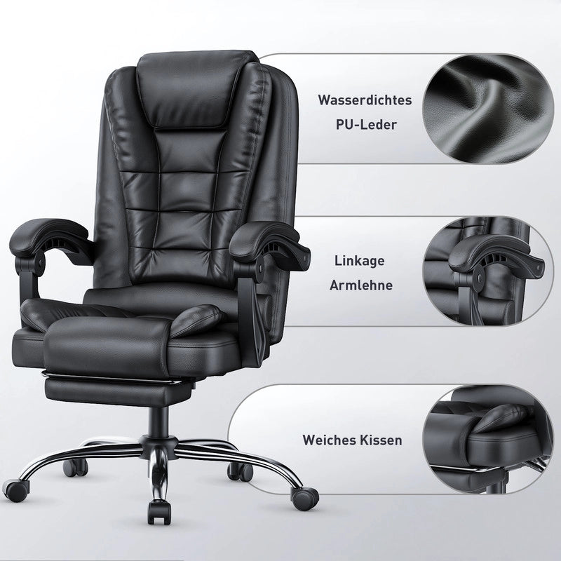 Sedia da ufficio con poggiapiedi, sedia da ufficio ergonomica , sedia per computer in similpelle, girevole e reclinabile, nera