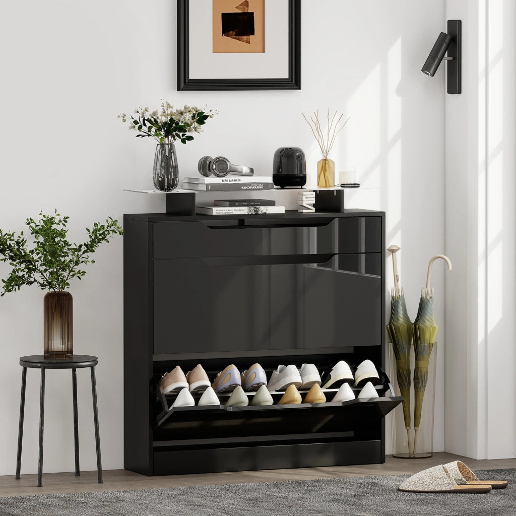 Armadio Scarpe con Cassetti e Ripiano ¨C zephmum ¨C Nero 89x23x96
