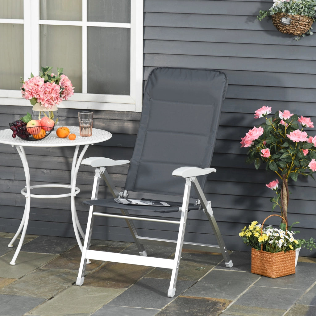 Sedia da giardino pieghevole con schienale alto e braccioli ¨C zephmum ¨C grigio