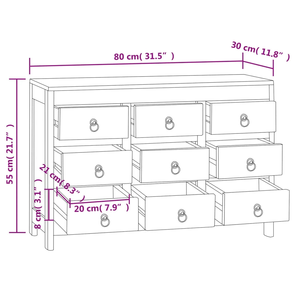 Cassettiera 80x30x55 cm in Legno Massello di Teak 340739