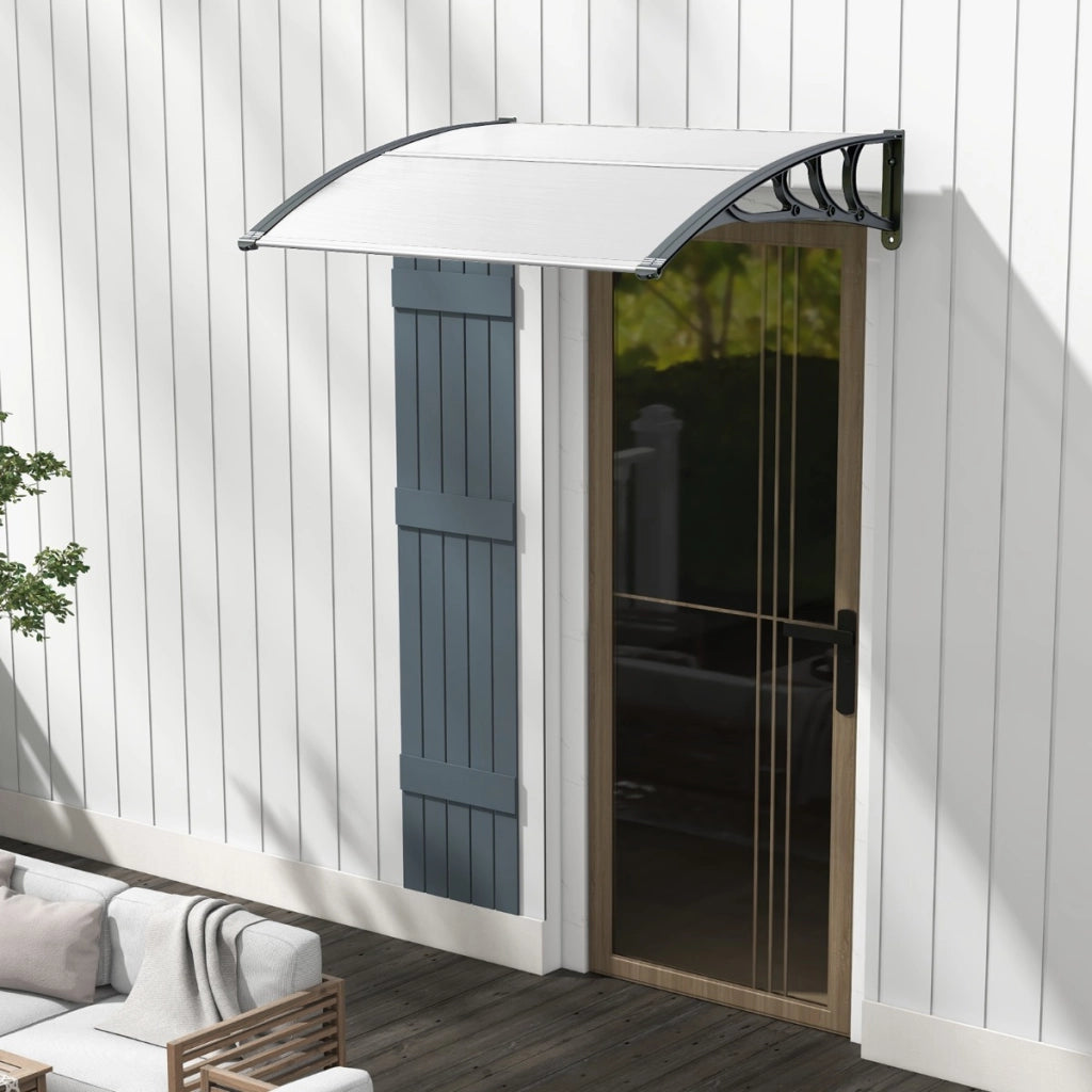 Tettoia per porta finestra da 122 x 99 cm in policarbonato a pannelli cavi, Tettoia da esterno per protezione da sole Bianco e grigio-Tende parasole