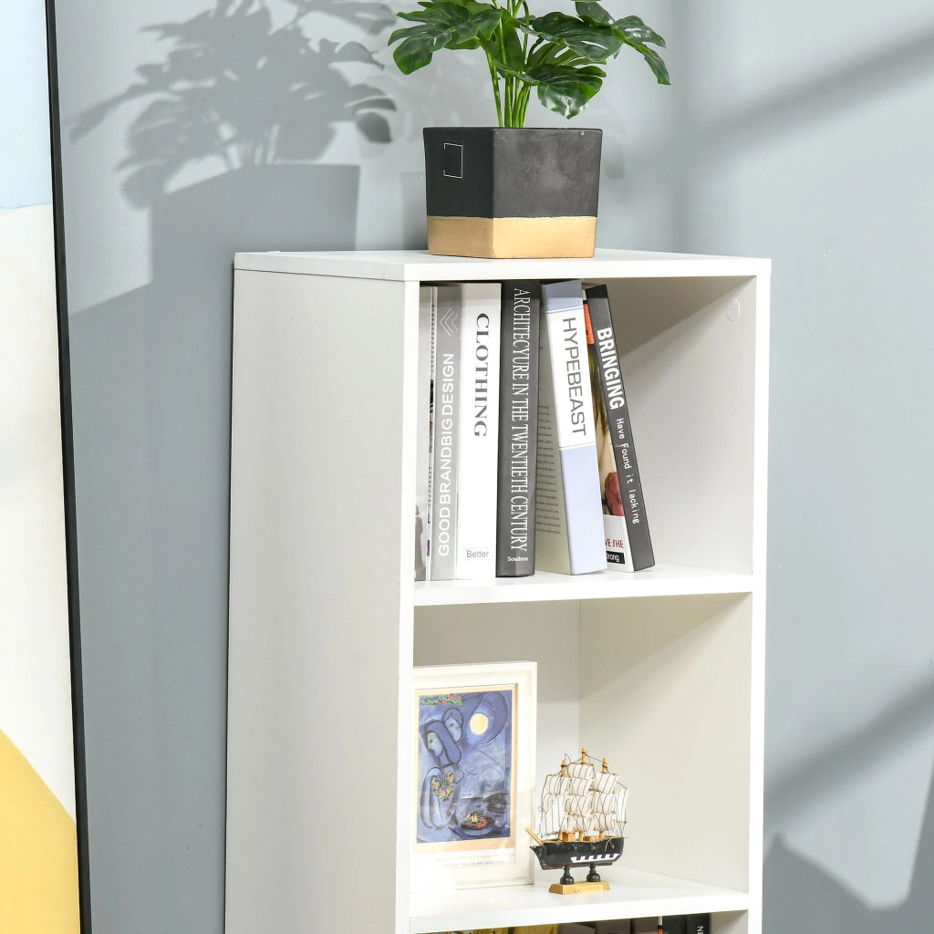 EasyComfort Scaffale Libreria con 3 Ripiani e 1 Armadietto in Legno, 40x30x129.5cm - Bianco