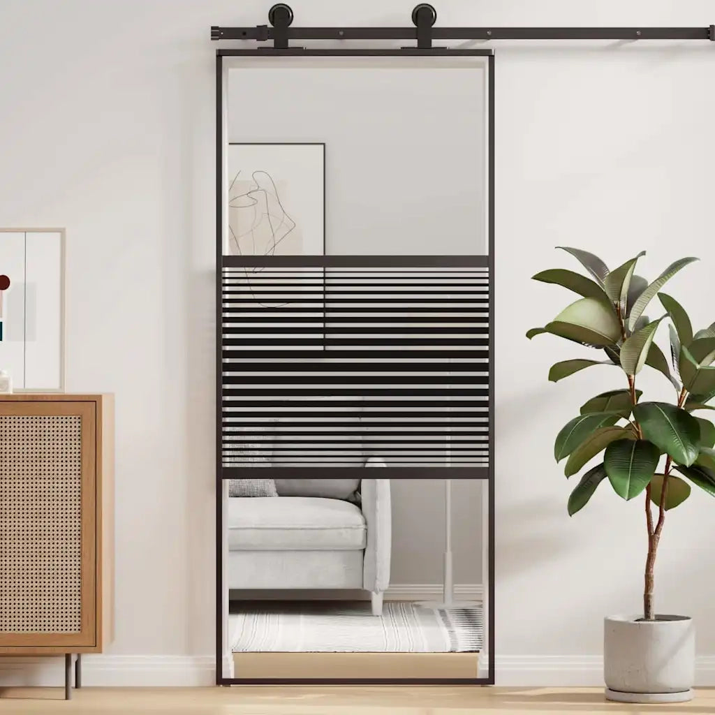 Porta in vetro Rigato Nero 90 x 2 x 205 cm Alluminio