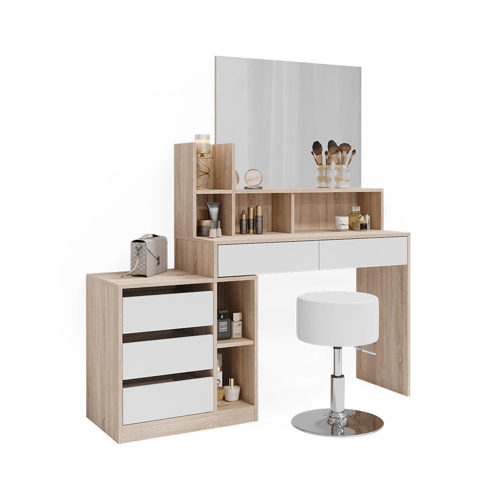 Vicco Tavolo da toilette Bianco/Sonoma 139.8 cm con sgabello