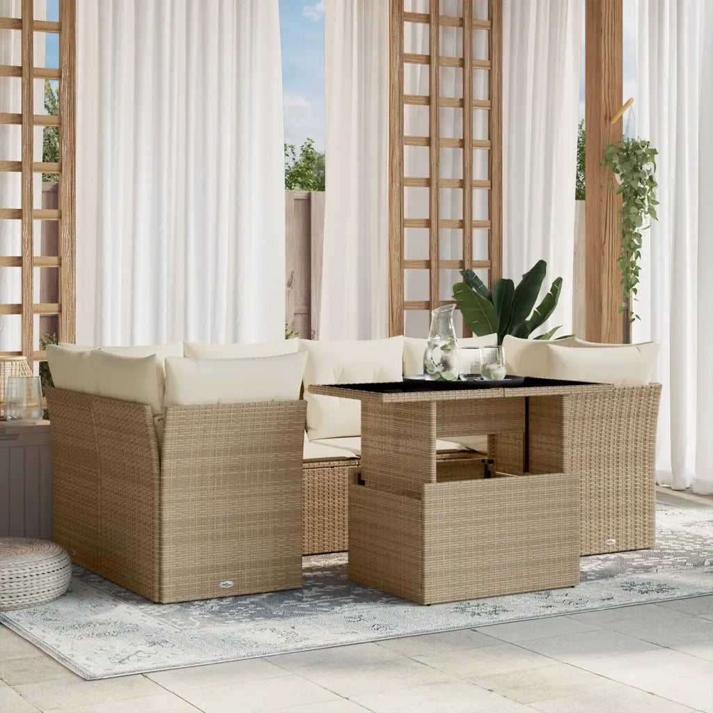 vidaXL Set Divani da Giardino 7 pz con Cuscini Beige in Polyrattan