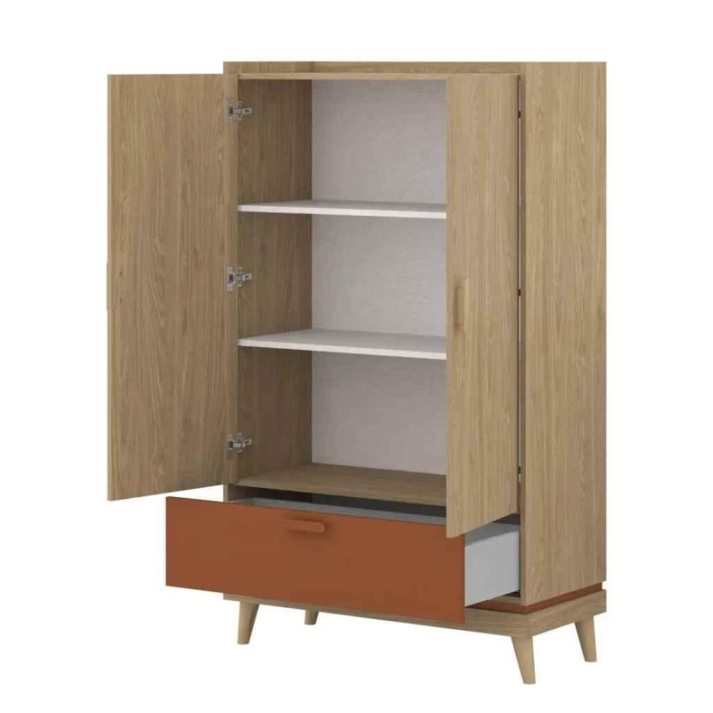 Armadio di organizzazione NOKI – 2 ante + 1 cassetto in rovere chiaro e moka – Stile scandinavo