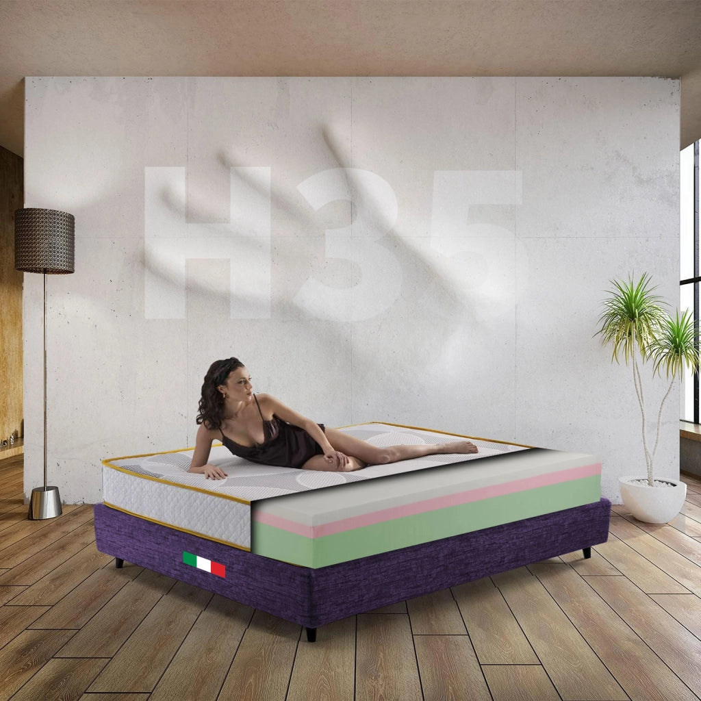 Materasso memory Piazza e mezzo 130X190 Cm, Materasso Americano multistrato a zone H35 cm, Materasso ortopedico per pesi EXTRA | Materasso anallergico prodotto in Italia - MOD. EQUILIBRIUM H35